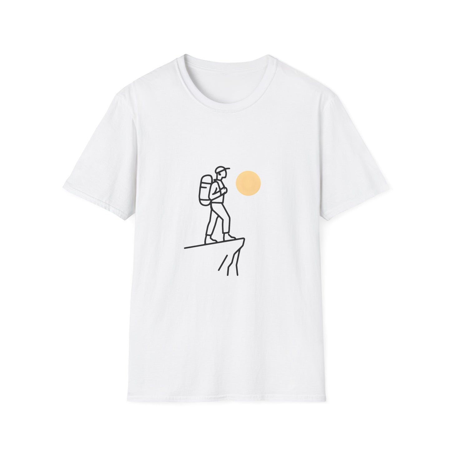 Minimalist Hiker on Cliff with Muted Sun - Tee