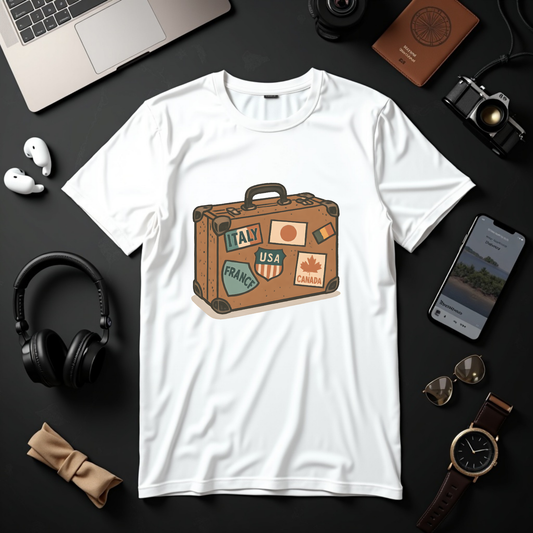 Vintage Travel Suitcase with Classic Country Stickers - Tee