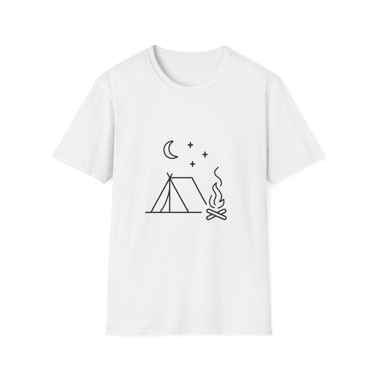 Minimalist Campfire Night Tent Under Crescent Moon - Tee