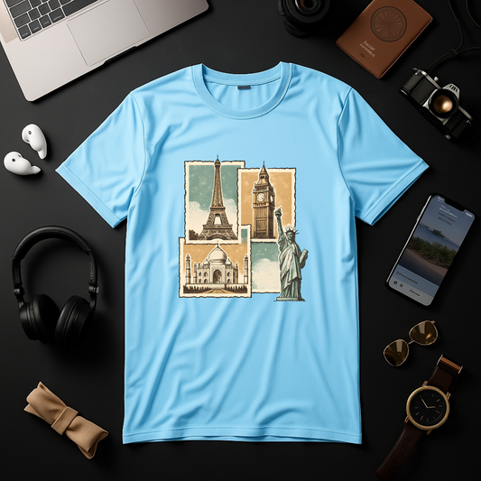 Vintage Postcard Landmarks Collage - Tee