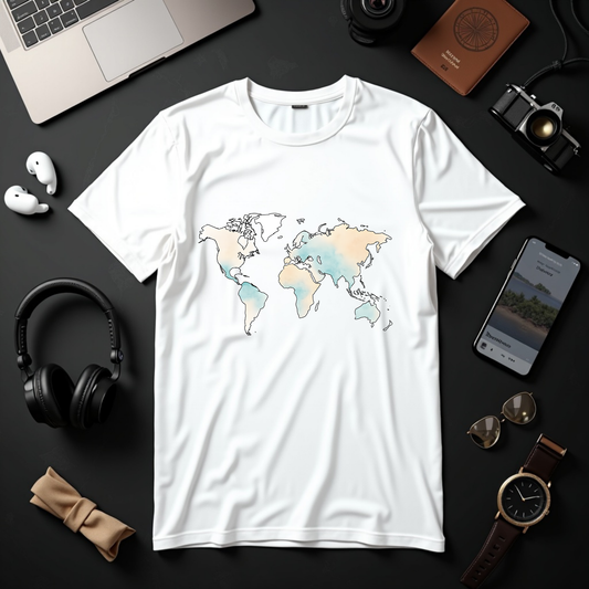 Minimalist Watercolor World Map Tee