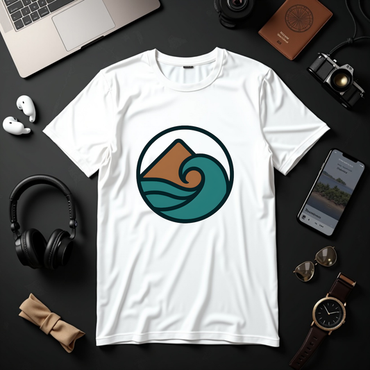 Geometric Wave & Mountain Adventure Badge Tee