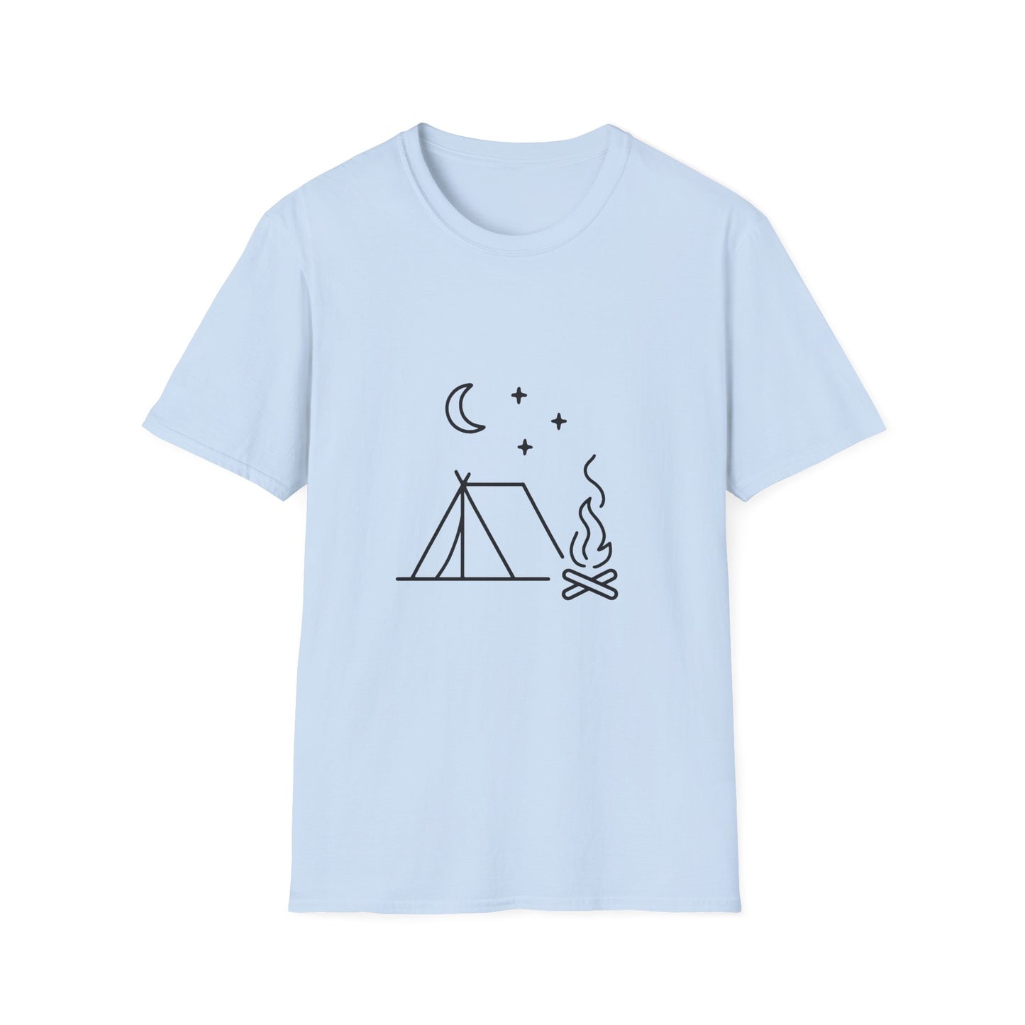 Minimalist Campfire Night Tent Under Crescent Moon - Tee