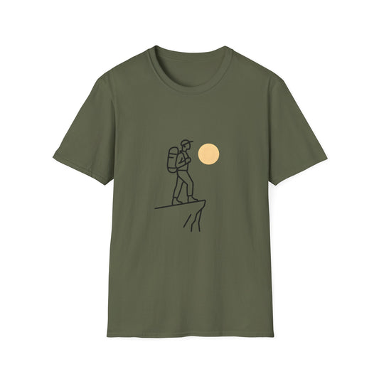 Minimalist Hiker on Cliff with Muted Sun - Tee