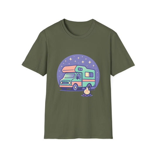 Vintage Camper Van Under Starry Night Sky - Tee