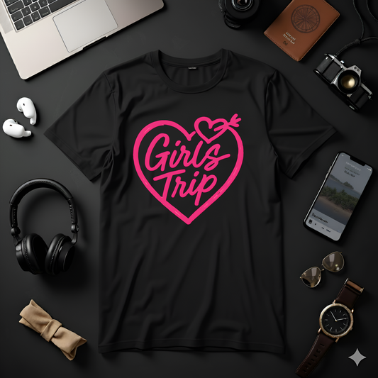 Bright Pink Girls Trip Heart Script Tee