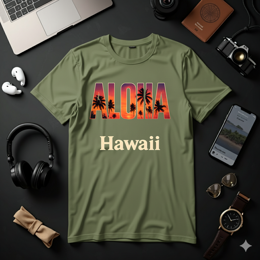Aloha Sunset Beach Silhouette Hawaii Tee