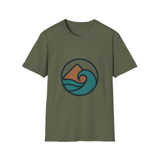 Geometric Wave & Mountain Adventure Badge Tee