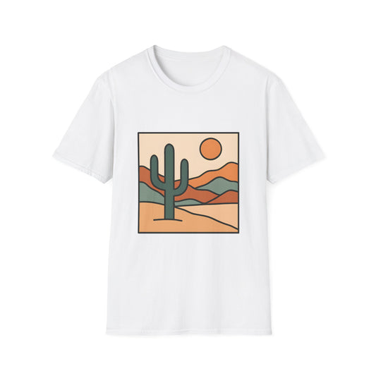 Desert Serenity_ Stylized Cactus & Layered Mountains - Tee
