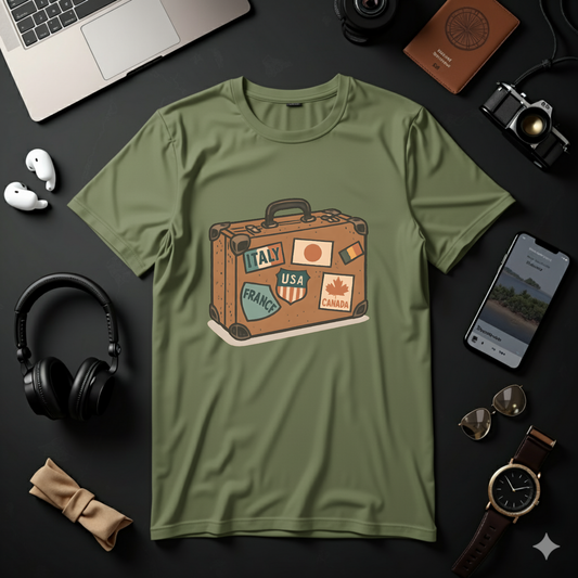 Vintage Travel Suitcase with Classic Country Stickers - Tee