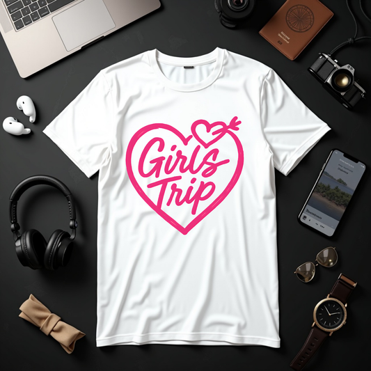 Bright Pink Girls Trip Heart Script Tee