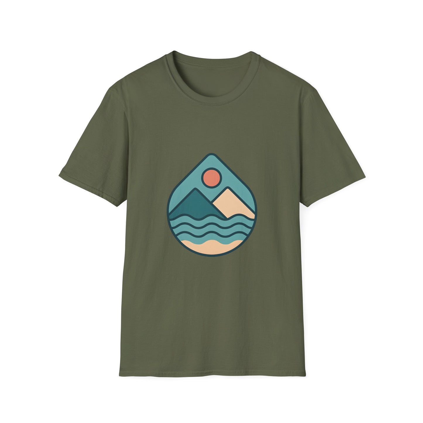 Geometric Waves & Mountains Emblem Tee