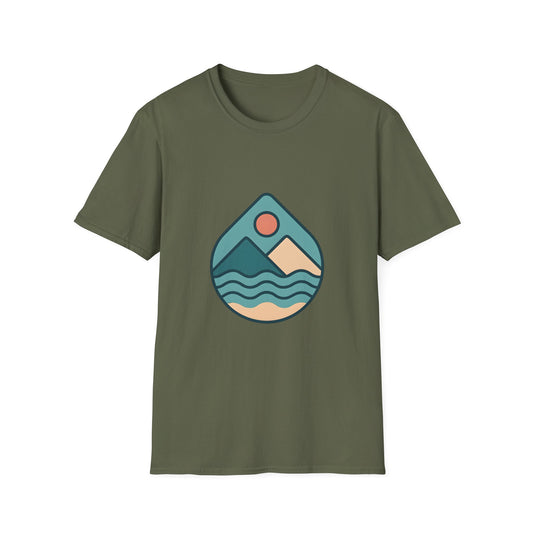 Geometric Waves & Mountains Emblem Tee