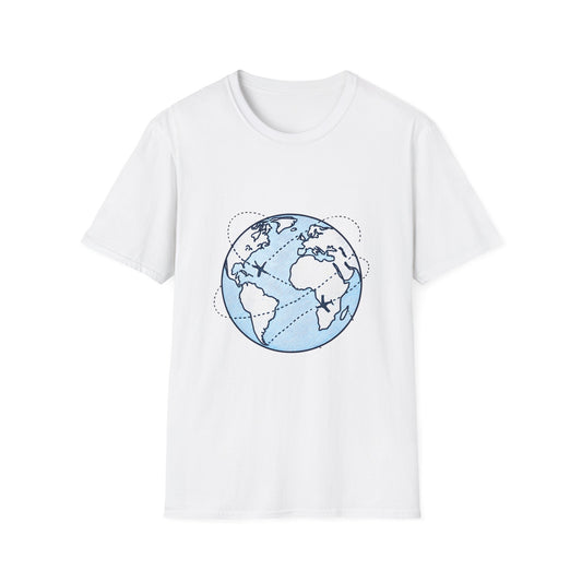 Global Flight Paths_ Minimalist Globe & Airplanes - Tee