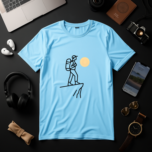 Minimalist Hiker on Cliff with Muted Sun - Tee