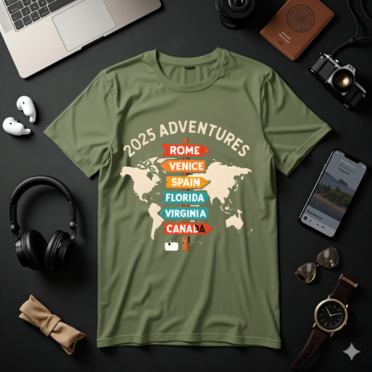 Adventures Rustic Travel Signpost Tee