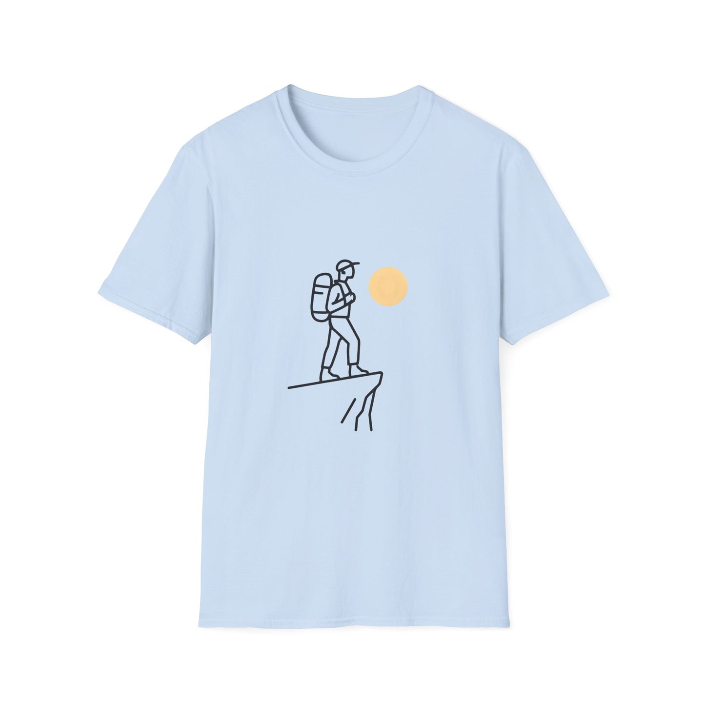 Minimalist Hiker on Cliff with Muted Sun - Tee