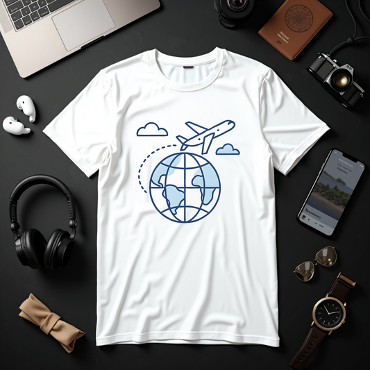 Minimalist Globe & Airplane with Travel Path - Tee